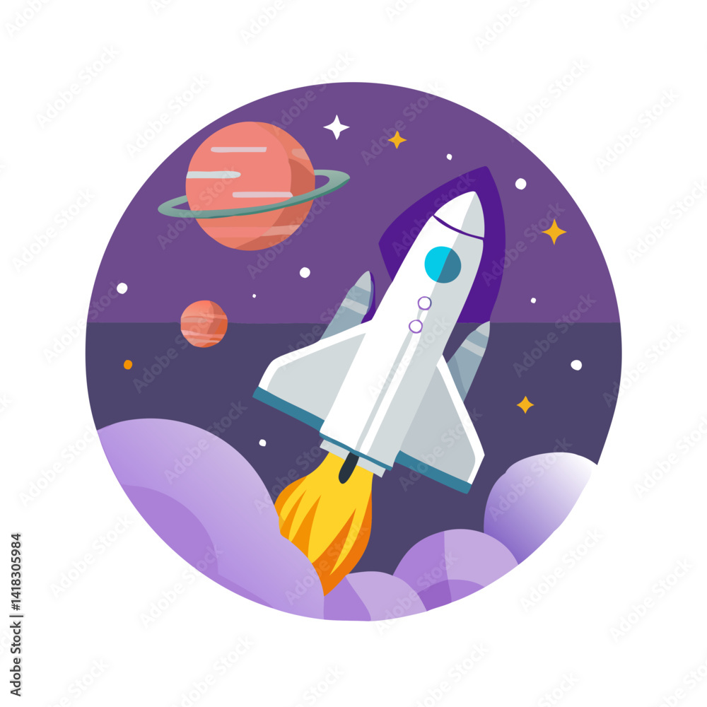 Cartoon Rocket Launching Into Space With Planets and Stars Cartoon Rocket Launching Into Space With Planets and Stars