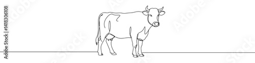 Cow icon drawn with one line. Black outline of a cow made with a single continuous line