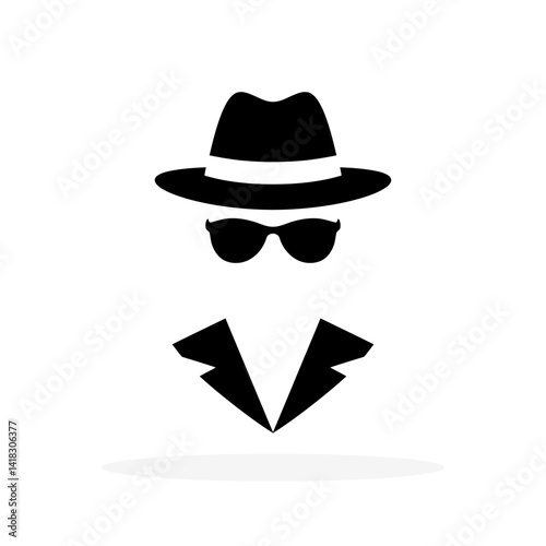 Detective with hidden face icon. Black figure in hat