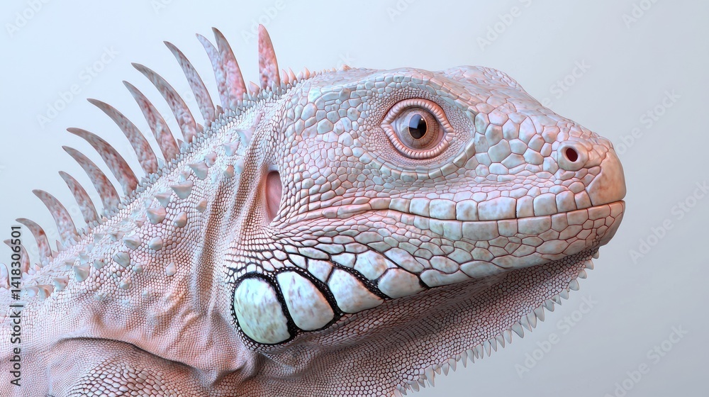 Fototapeta premium Albino iguana close up detailed reptile scales exotic pet wildlife photography