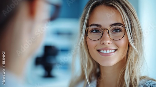 Wallpaper Mural Beautiful woman with optician trying eyeglasses Torontodigital.ca