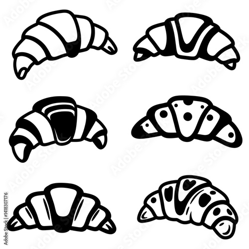 Croissant icons. Black croissant icons isolated on white background.