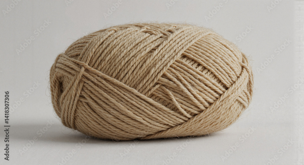 Yarn ball in natural color with soft texture on a neutral background Yarn ball in natural color with soft texture on a neutral background