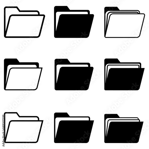Obraz na płótnie Folder icons. Black and white folder icons isolated on white background. w salonie