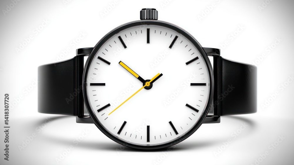 Elegant Minimalist Watch with Black Strap and Yellow Hands Perfect for Fashion and Timekeeping