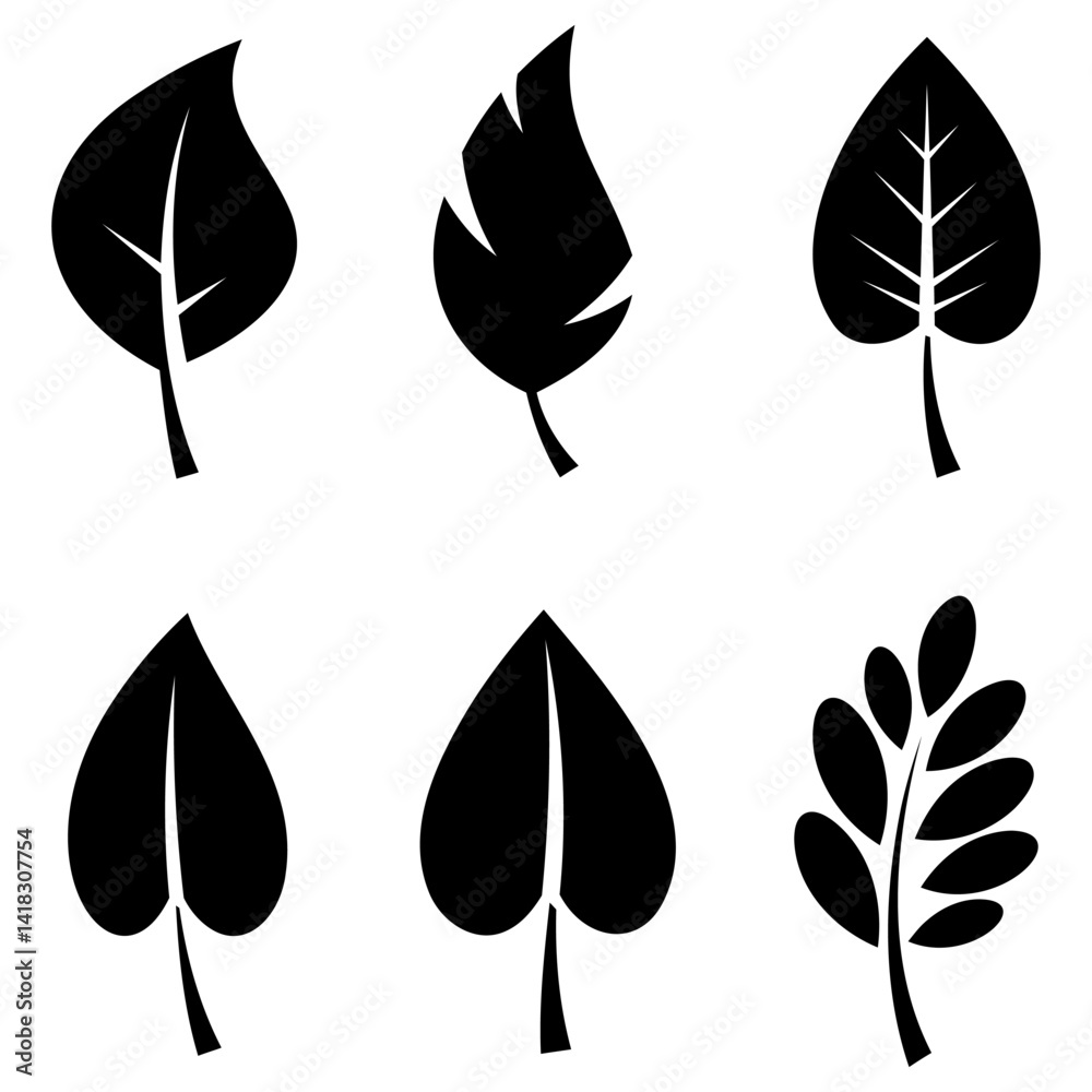 Leaf icon. Black leaf icons isolated on white backgroVector illustration.