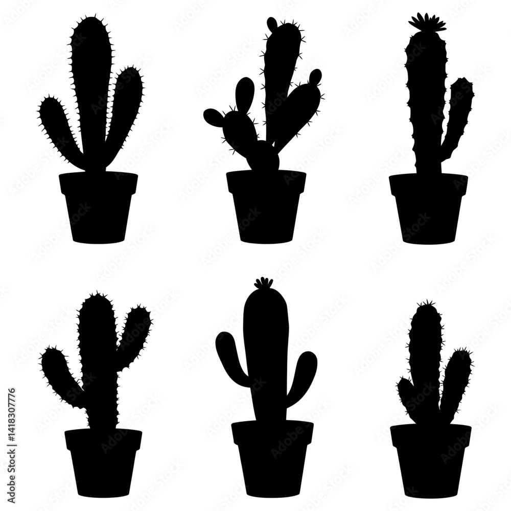Cactus icon. Black cactus icons isolated on white background.