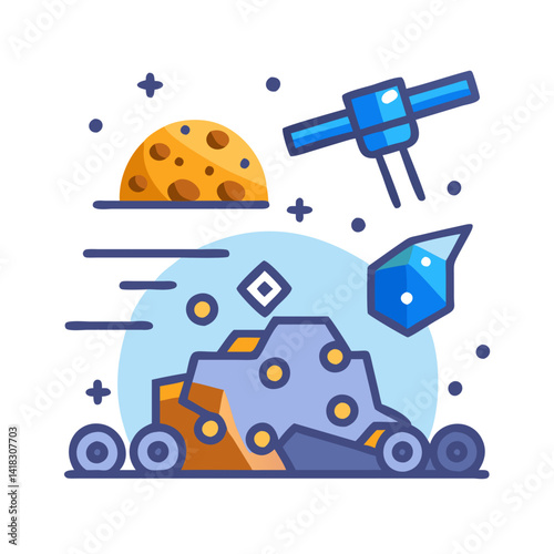 Space Exploration with Planet, Satellite, and Asteroid Illustration