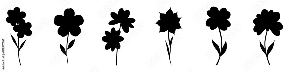 Flower icon. Black flower icons isolated on white background.