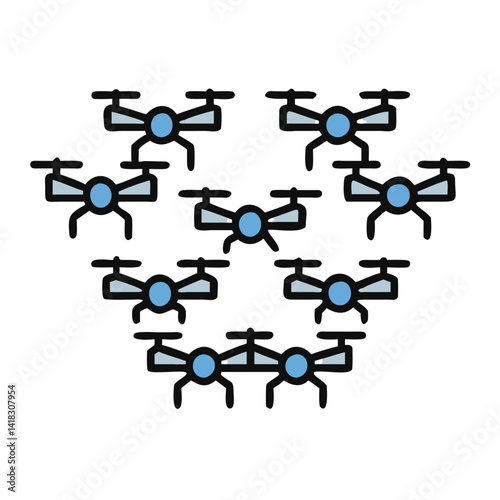 Drone swarm technology, unmanned aerial vehicles, illustration on black
