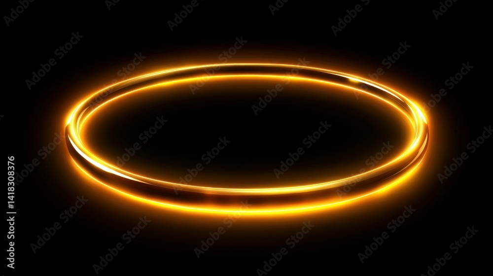 A glowing golden ring with a light trail, energy effect, on black background. A glowing golden ring with a light trail, energy effect, on black background.