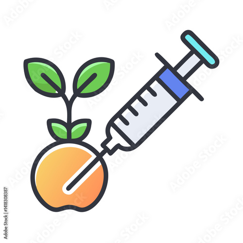 Plant biotechnology, genetic engineering, GMO concepts, injection, syringe