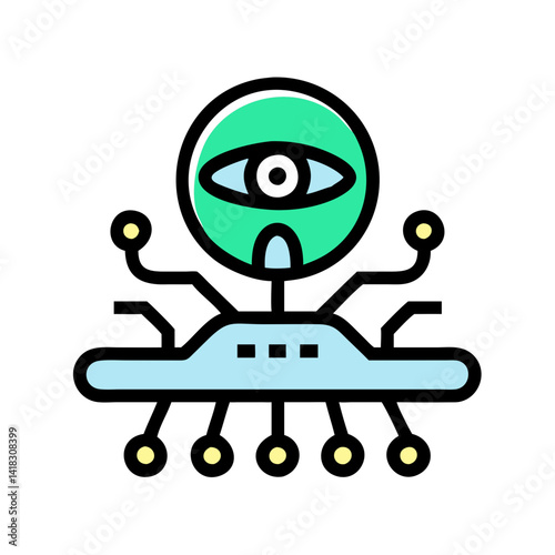 Retro Alien Spaceship Icon with Eye and Lights