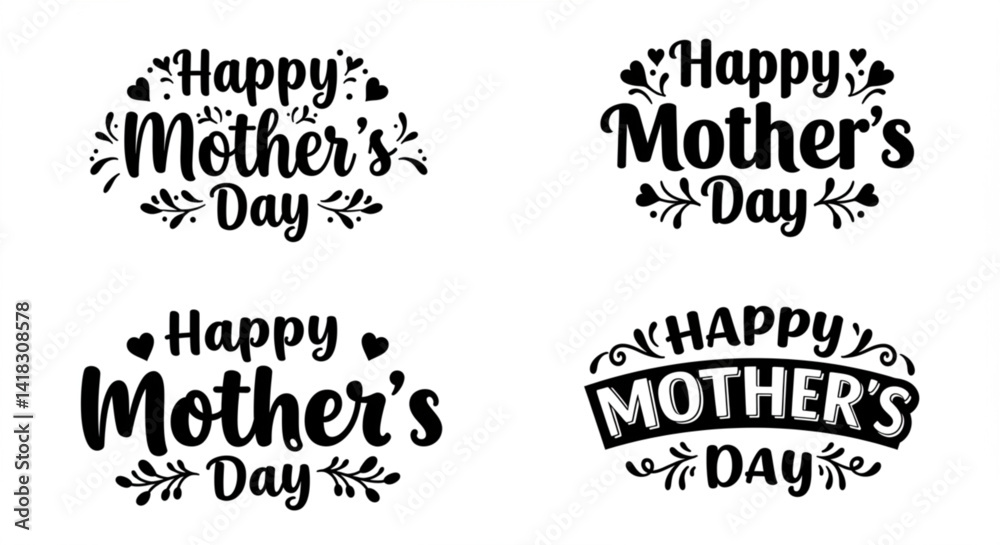 Fototapeta premium Modern calligraphy happy mother’s day text set with heart accents
