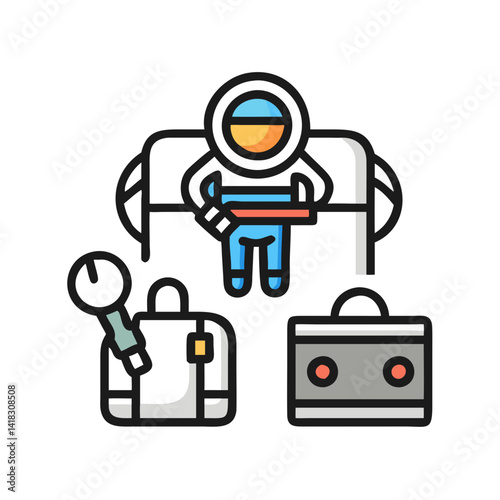 Astronaut traveler icon preparing for outer space exploration