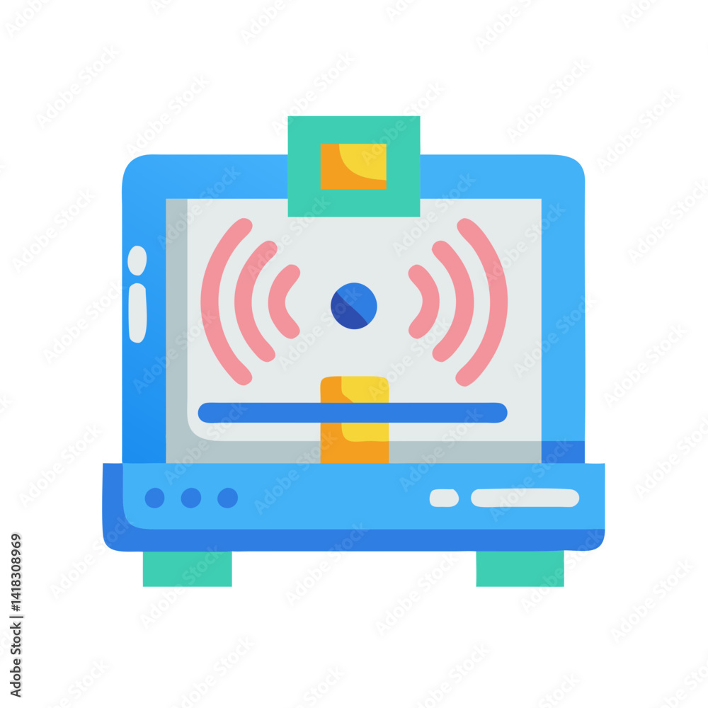 Modern 3D Printer Icon with Pink Signals Modern 3D Printer Icon with Pink Signals
