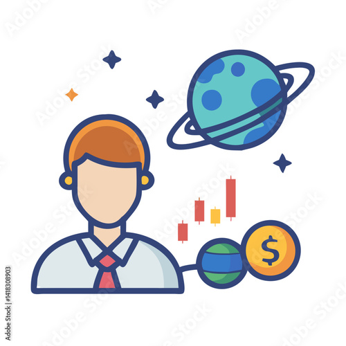 Financial advisor with stocks and a planet design