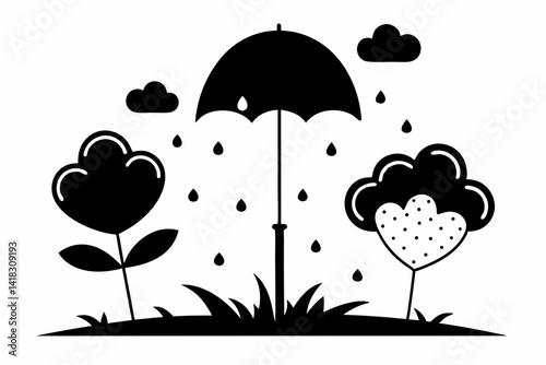vector illustration of an umbrella with hearts