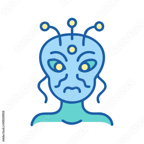 Illustration of alien with three eyes and antennae