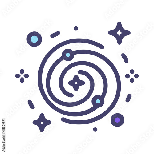 Abstract Galaxy Universe, Circles, Stars on Black Background