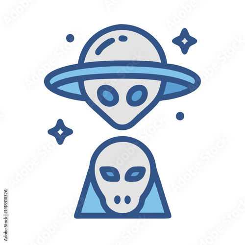 Alien and UFO Space Illustration on Black Background