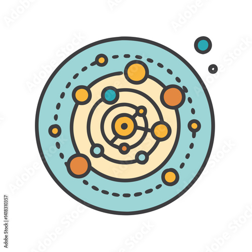Colorful Solar System Icon with Planet Trajectories