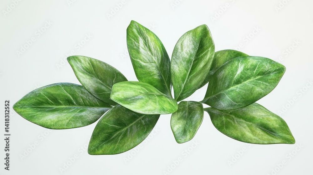 Realistic illustration of several bright green leaves on a white background. Realistic illustration of several bright green leaves on a white background.