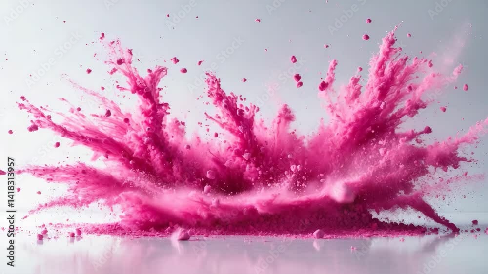 Pink powder explosion isolated on background with splash effect