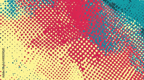 Wallpaper Mural Abstract halftone texture with dots, pink, yellow, and blue diagonal lines. Torontodigital.ca