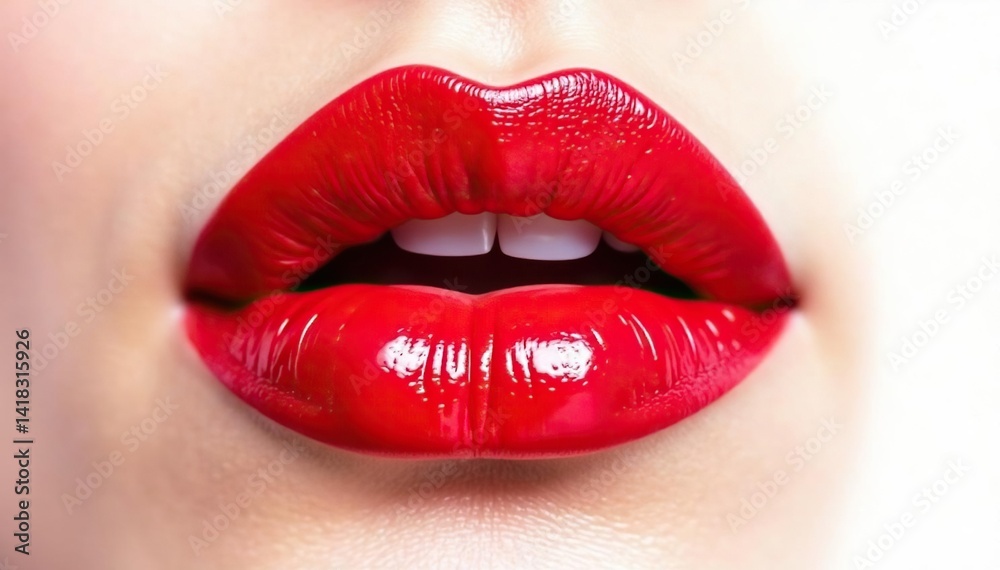 Close-up of vibrant red lips against pure white , isolated, texture, color Close-up of vibrant red lips against pure white , isolated, texture, color
