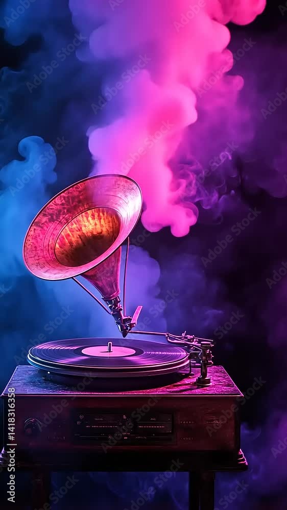 Vintage Gramophone in a Dreamlike, Smoky Atmosphere