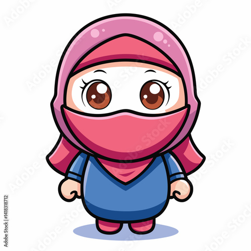 Cute cartoon Muslim girl in hijab