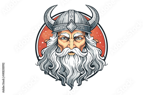 Portrait of God Odin - Norse Mythology Art Antique Style, Odin, Norse God of Wisdom, A majestic illustration of Odin, the chief god in Norse mythology, depicted with his long beard