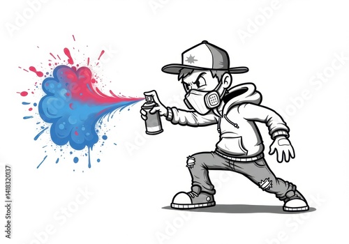 Colorful graffiti artist spraying paint youth illustration