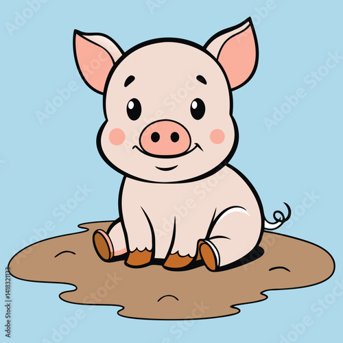 A cute pink cartoon piglet vector illustration shows a happy baby farm animal with a fun smile