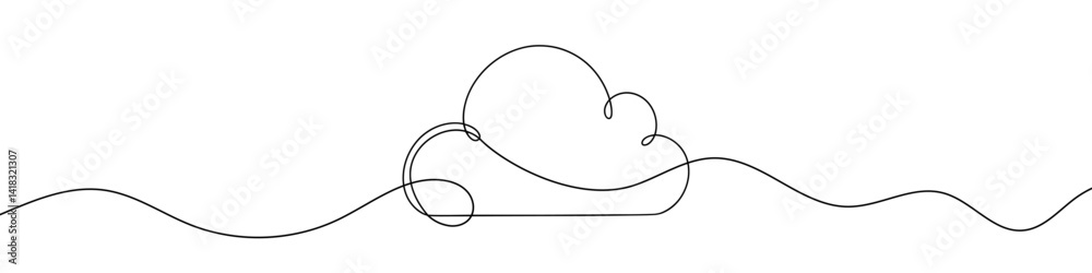 Cloud icon drawn with one line. Black outline of a cloud made with a single continuous line.
