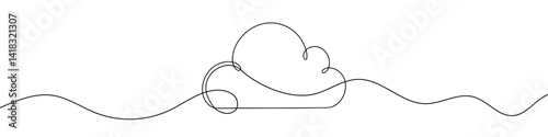 Obraz na płótnie Cloud icon drawn with one line. Black outline of a cloud made with a single continuous line. w salonie