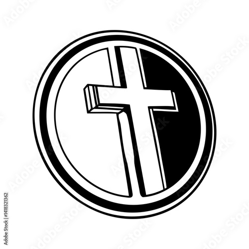 Christian cross icon. Modern logo featuring a Christian cross inside a circle. Black Church symbol.