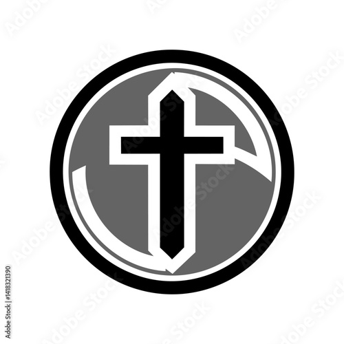Obraz na płótnie Christian cross icon. Abstract round christian cross logo. Black church symbol. w salonie