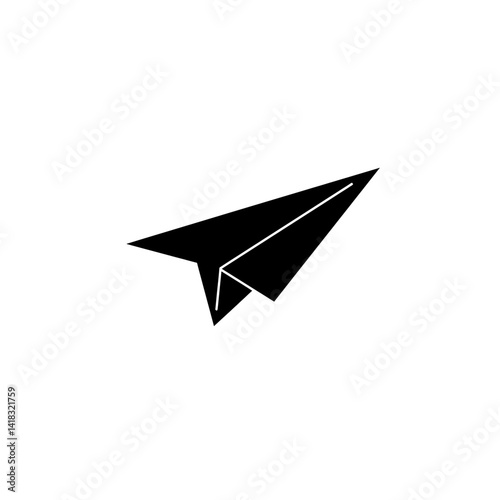 Simple Flat Vector Icon of Paper Airplane in Black Silhouette Design Representing Message and Movement