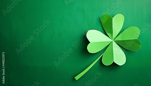 Four leaf clover paper cut on green background St Patrick's Day greeting card design