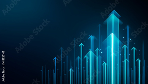 Many blue arrows pointing up on a dark blue background