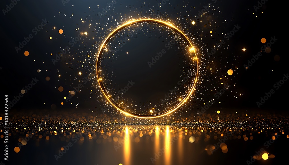 Golden ring of light, illuminated by shimmering particles. Golden ring of light, illuminated by shimmering particles.