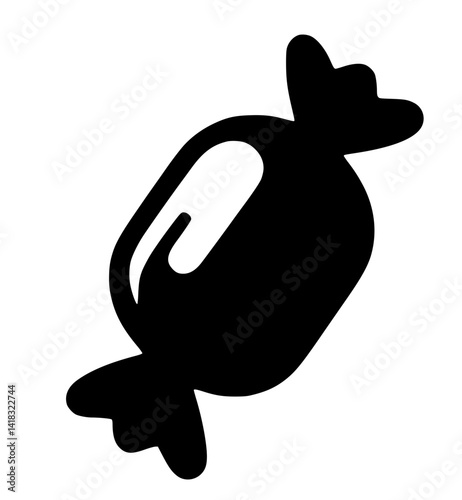 Black and White Candy Icon – Wrapped Toffee SVG Vector for Fun, Retro, and Kids Design Themes