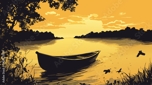 Boat on River Illustration