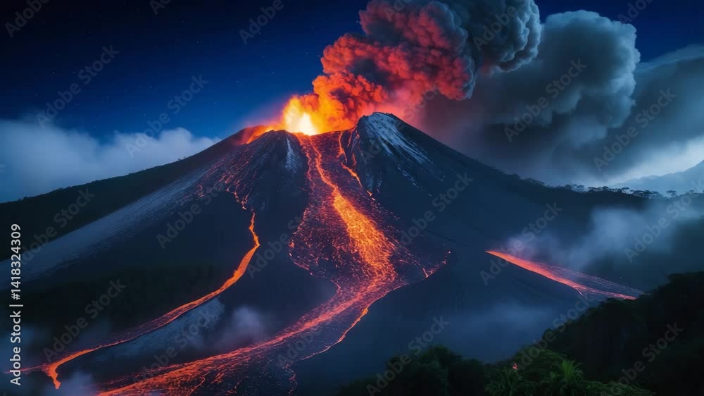 Nighttime Volcano Eruption - Volcano Fuego