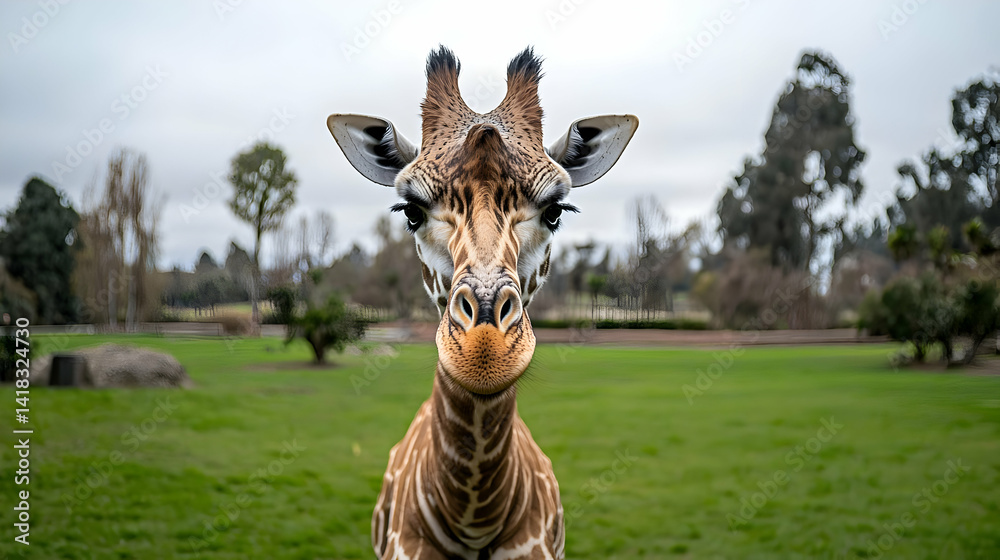 Fototapeta premium Giraffe Portrait In Open Zoo Field