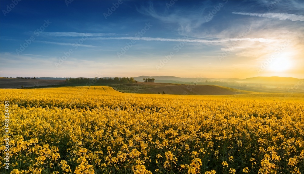 Obraz premium oilseed flower field in morning light