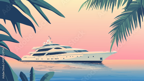 Luxury Yacht with Tropical Background