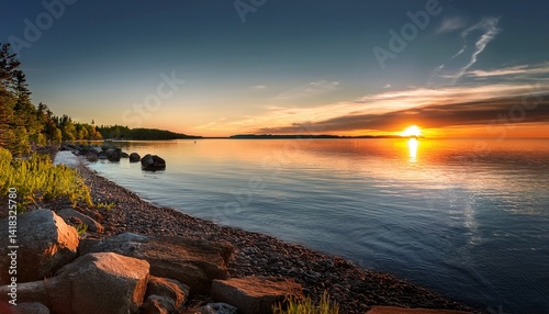 Lake Near Duluth at Sunset